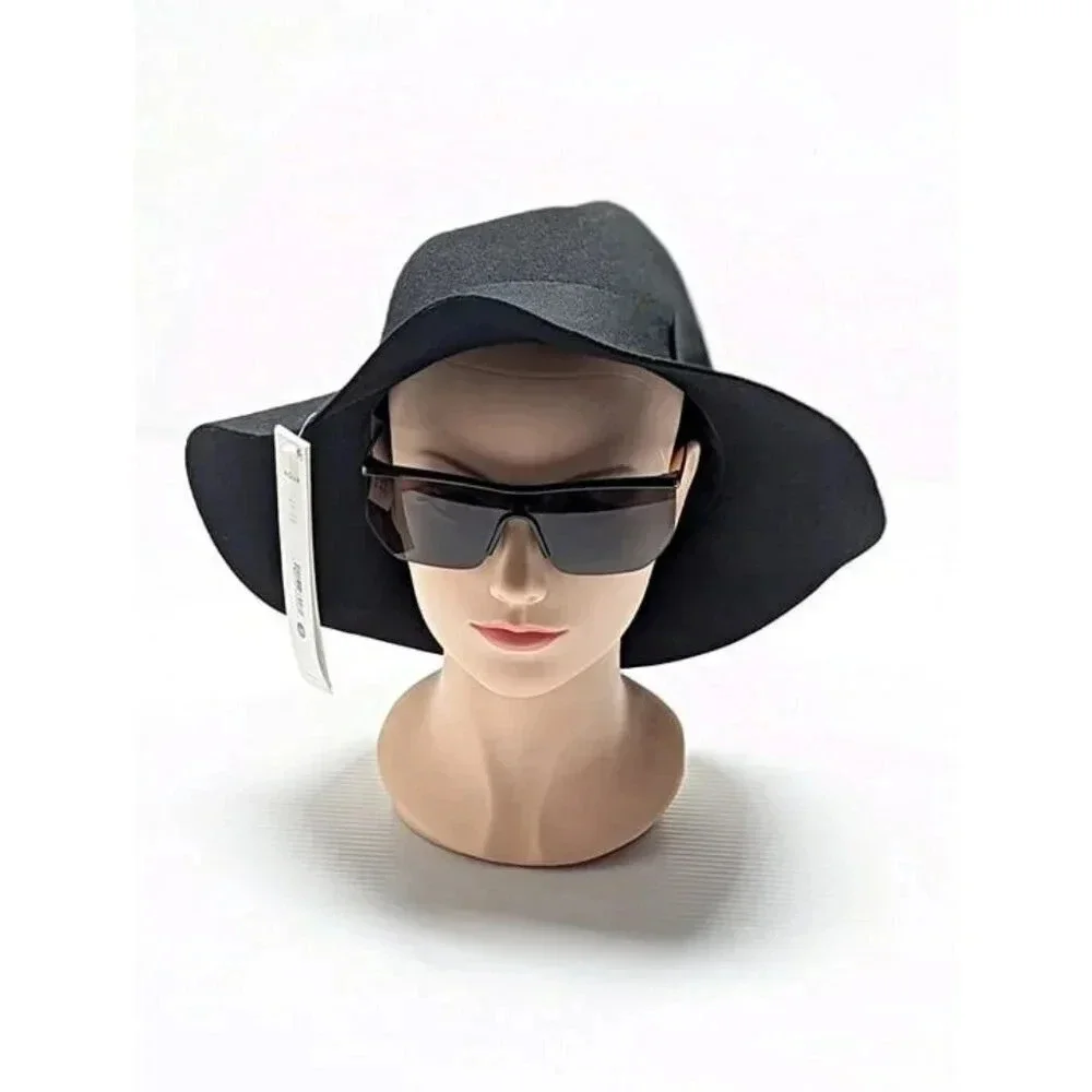 Aqua Women's Black Wool Wide Brim Bowler Hat Ribbon Band O/S (MSRP $98)
